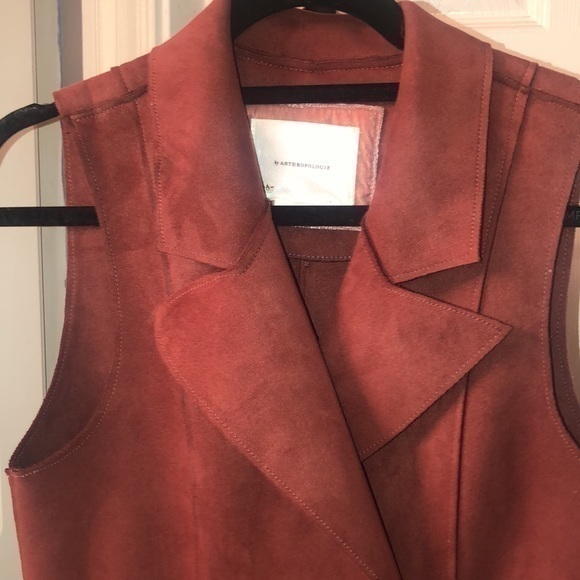 Anthropologie faux‎ suede polyester rust color double breasted & pocketed dress - Picture 2 of 7